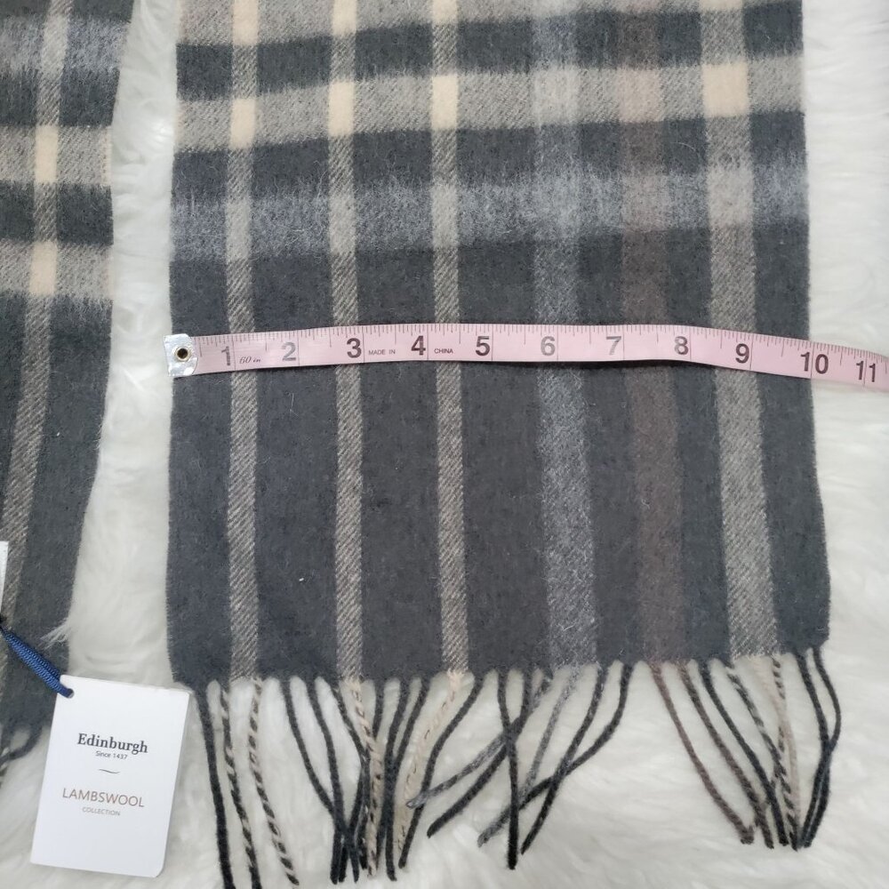NWT Edinburgh 100% Lambswool Cozy Tartan Unisex Oversized Scarf Check Taupe - Picture 7 of 9